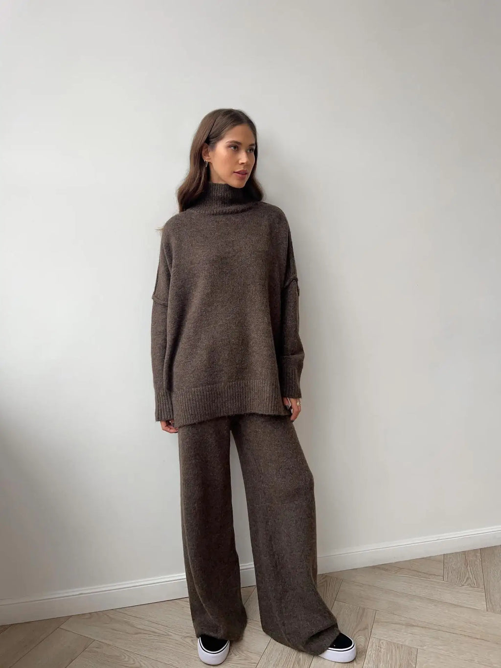 Hirsionsan Loose Soft Elegant Women Suits 2 Pieces Female Set Turtle