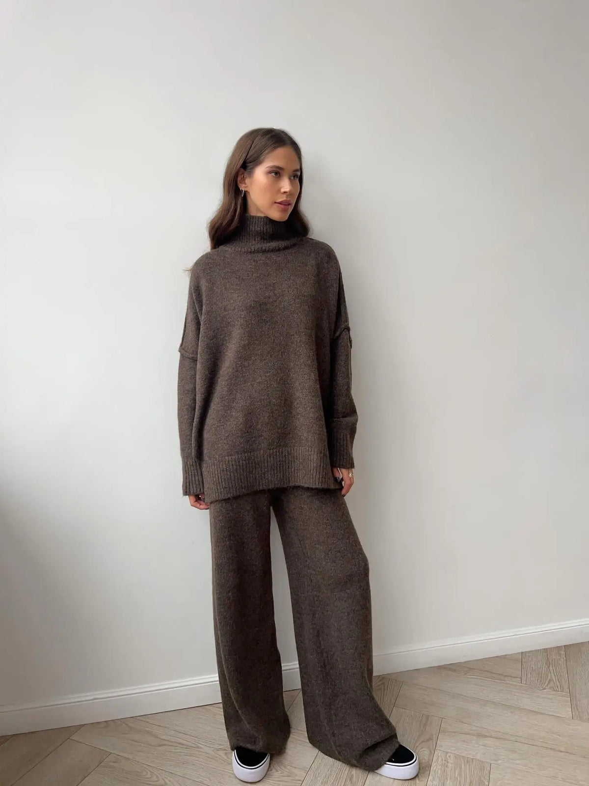 Hirsionsan Loose Soft Elegant Women Suits 2 Pieces Female Set Turtle